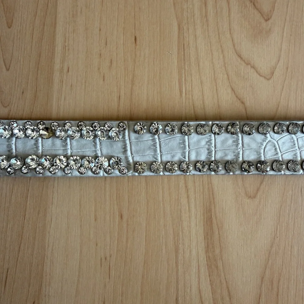 Women’s Beige Leather Belt, Western Bling Rhinestone Cowgirl Rodeo, Est. Size M